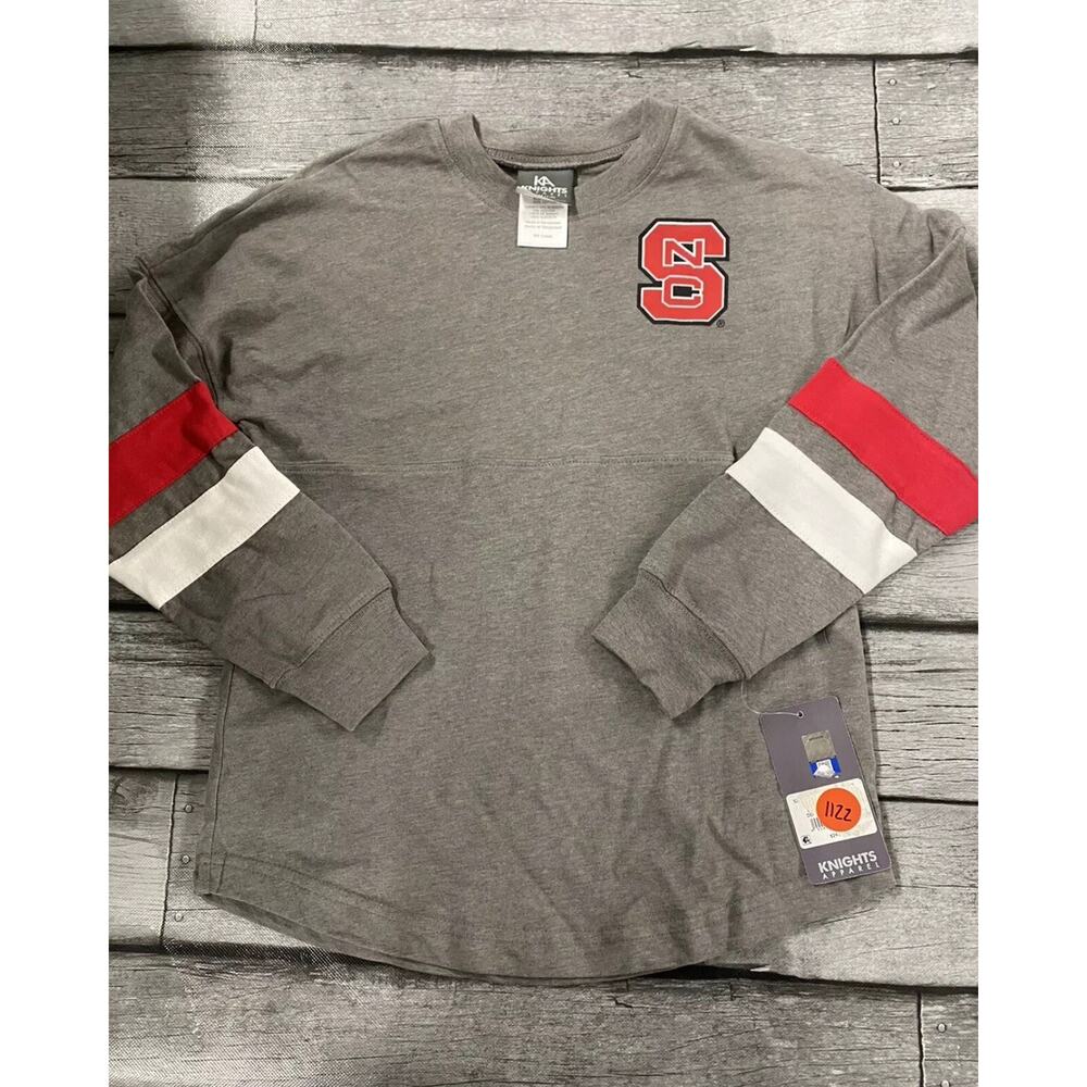NWT Girls NC State Wolfpack Long Sleeve Shirt Sz 7/8 Grey Medium M NCAA